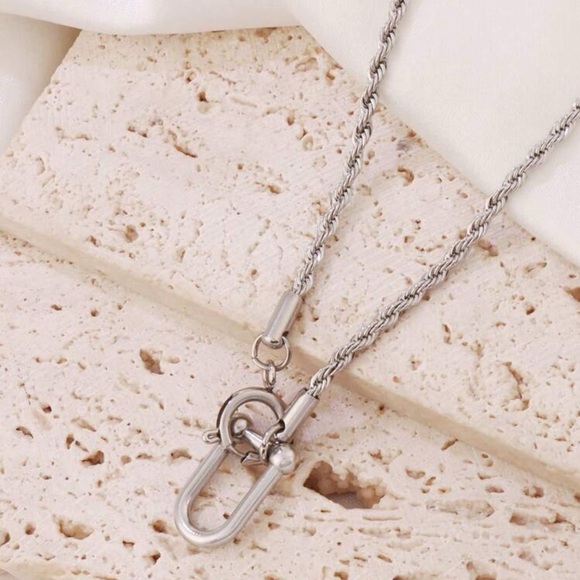 Silver Plated Stainless Steel Rope Chain Necklace with Toggle Clasp - Picture 1 of 2